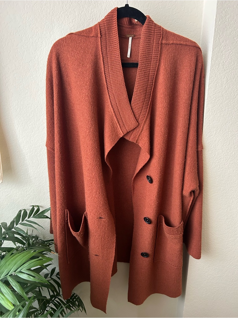 Free People Oversized Open-Front Cardigan in Burnt Orange